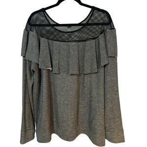Lane Bryant Livi Active Women's Mesh Ruffle Gray Sweatshirt Size 22/24 EUC
